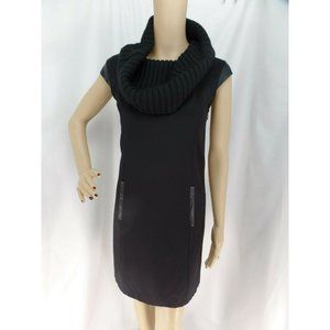 ANN TAYLOR BLACK COW SCARF NECKLINE LEATHER DETAIL CAREER CASUAL DRESS SIZE: 4